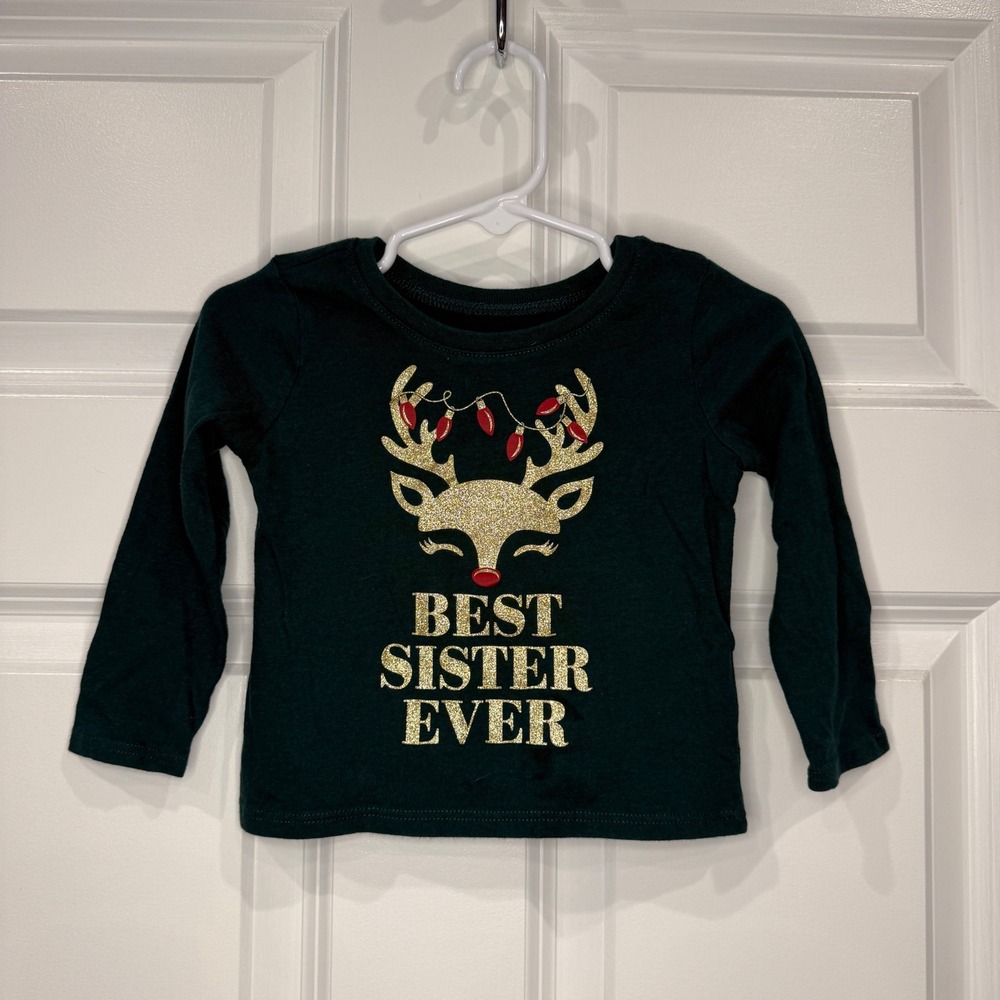 The Childrens Place Girls Reindeer Best Sister Ever Christmas Shirt Size 12-18M
